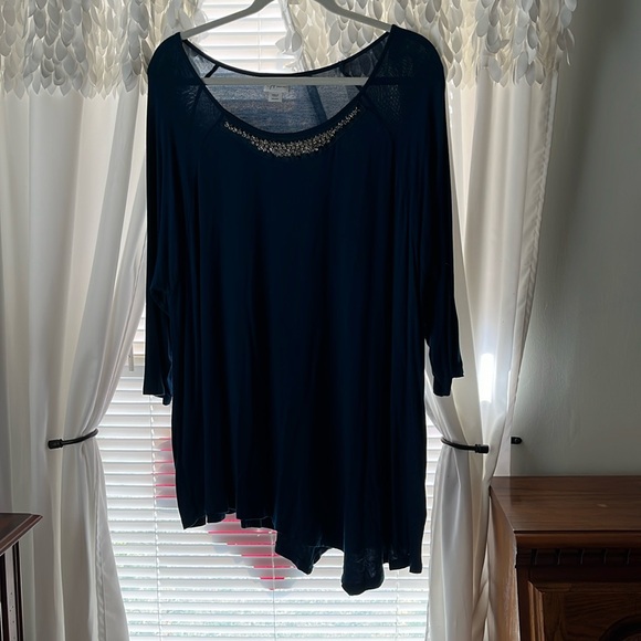 Dressy blue top with rhinestones at that line size 2X a Jacqueline Smith - Picture 1 of 4